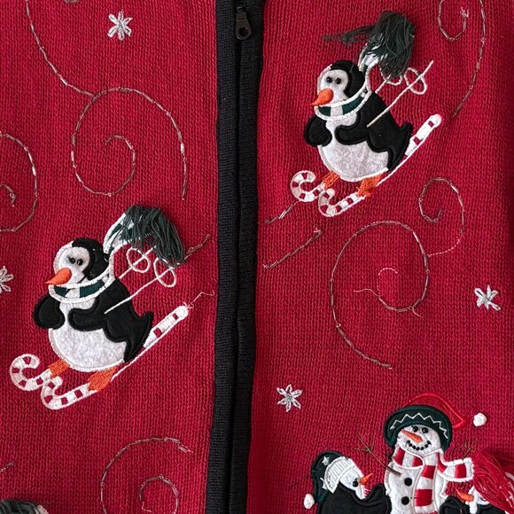 Holiday Editions Ugly Christmas Sweater Vest Zip Skiing Penguins Snowman Size 1X - Picture 3 of 11